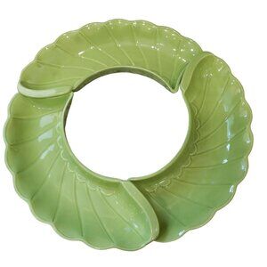 MCM Sylvan Ceramics Green Relish Tray Dip Divided 3 Piece Set USA No 370 Vintage